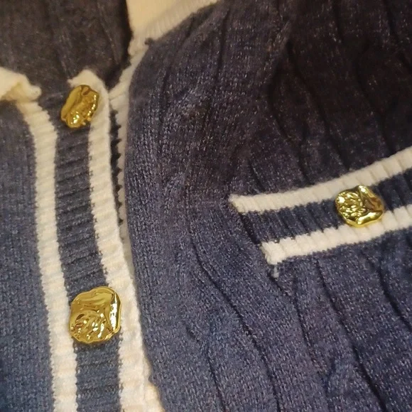 MICAS Navy Blue Soft Stretch Cable Knit Cardigan & Mini Skirt Set XL - Picture 3 of 6